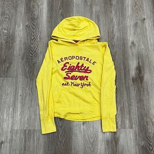 Vintage 00s Y2K Aeropostale 87 Yellow Spellout Pullover Hoodie Women's Sz Small